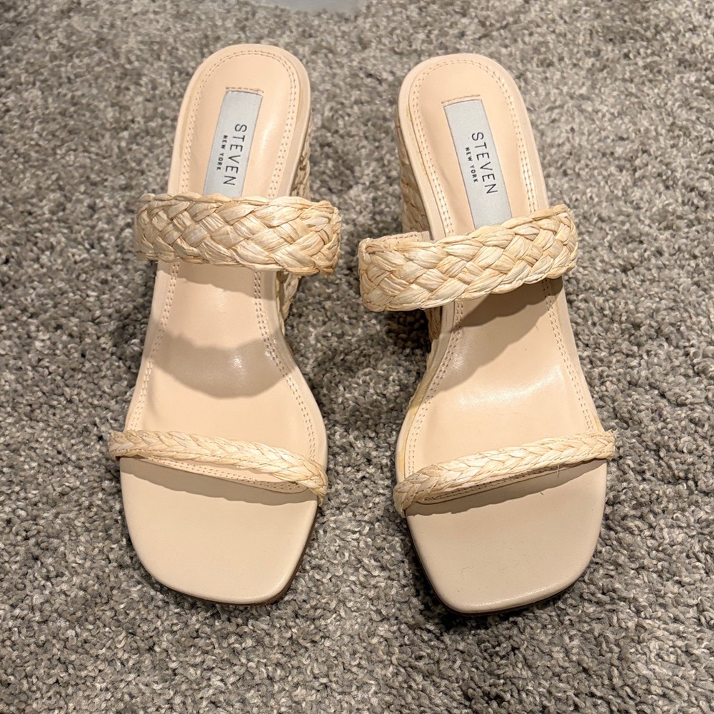 Steven by Steve Madden Braided Double-Strap Cream Slide Heels